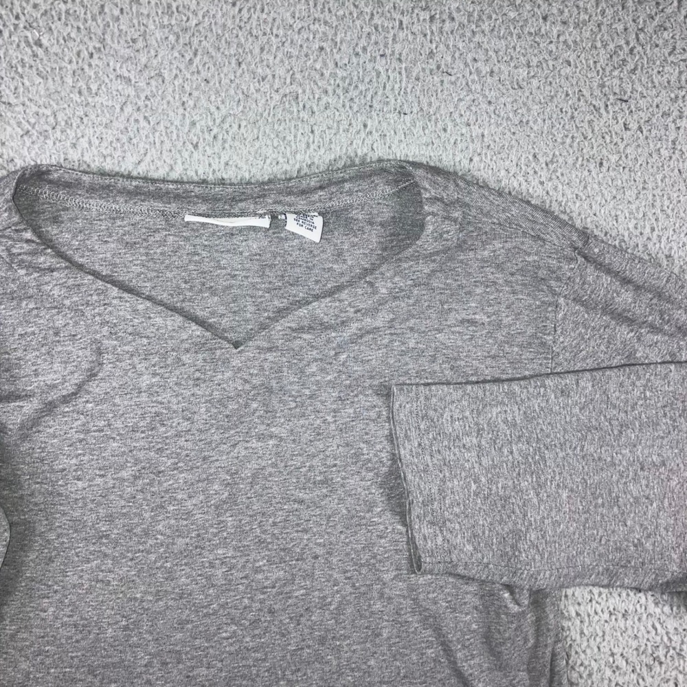 Vintage Sleep Shirt Women L Gray Cotton V-Neck Casual Basic Timeless‎ Cotton L/S